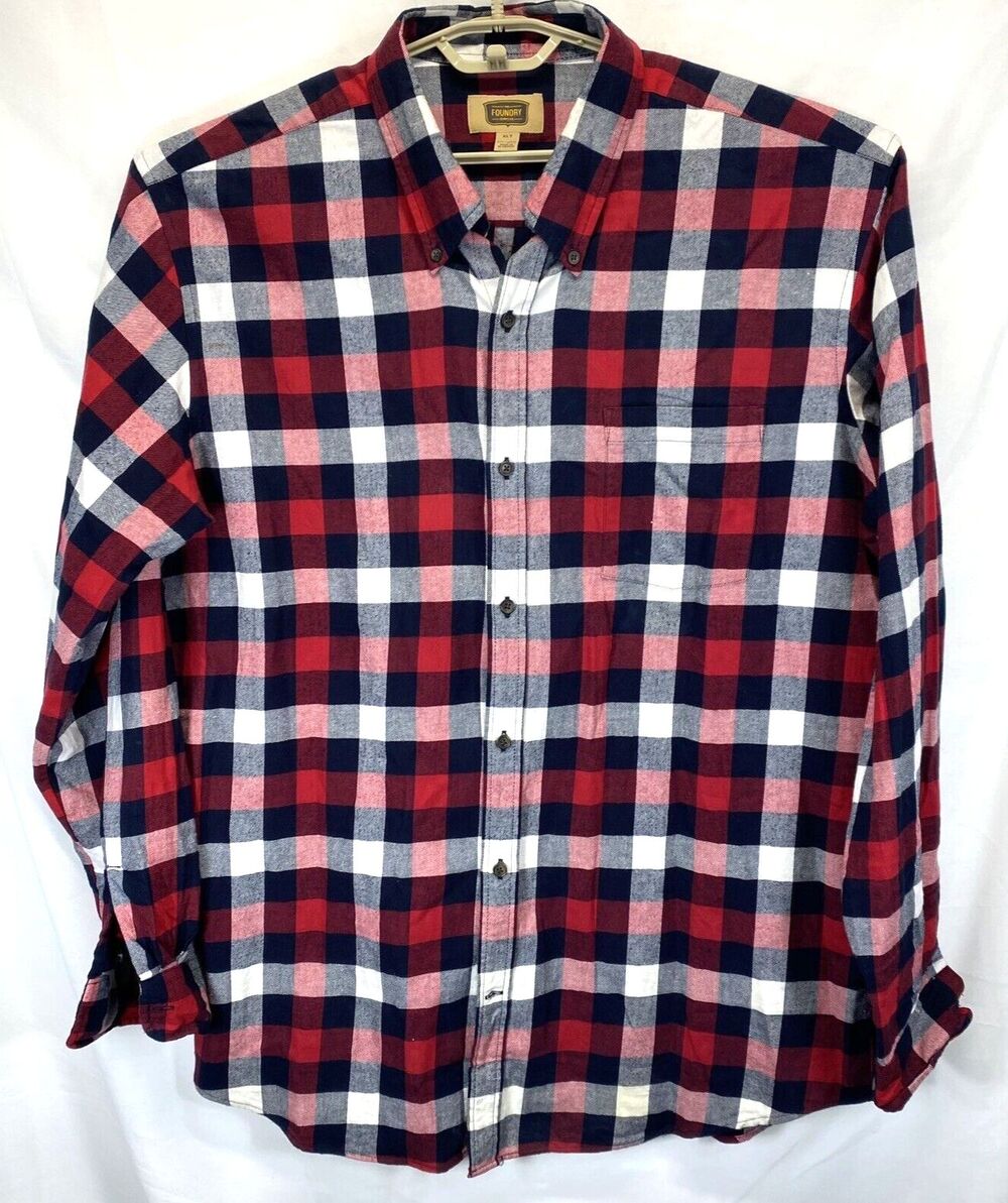 Foundry Men's Tall XLT Shirt Button Down Flannel Red Black Plaid Long Sleeve